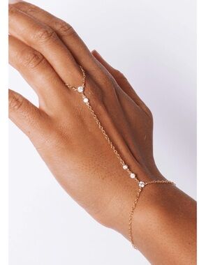 NWOT Delicate Gold Hand Chain Bracelet with Sparkling Stones